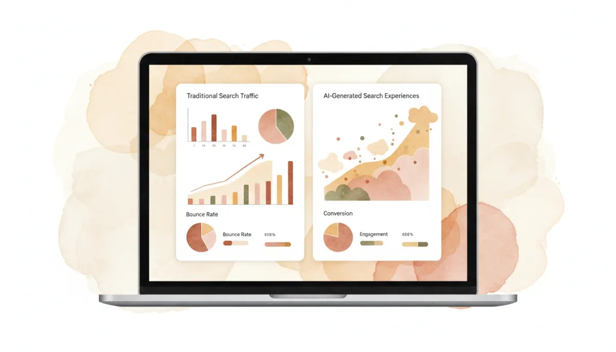 Analytics dashboard comparing traffic from traditional Google search and AI search experiences Analytics dashboard comparing traffic from traditional Google search and AI search experiences
