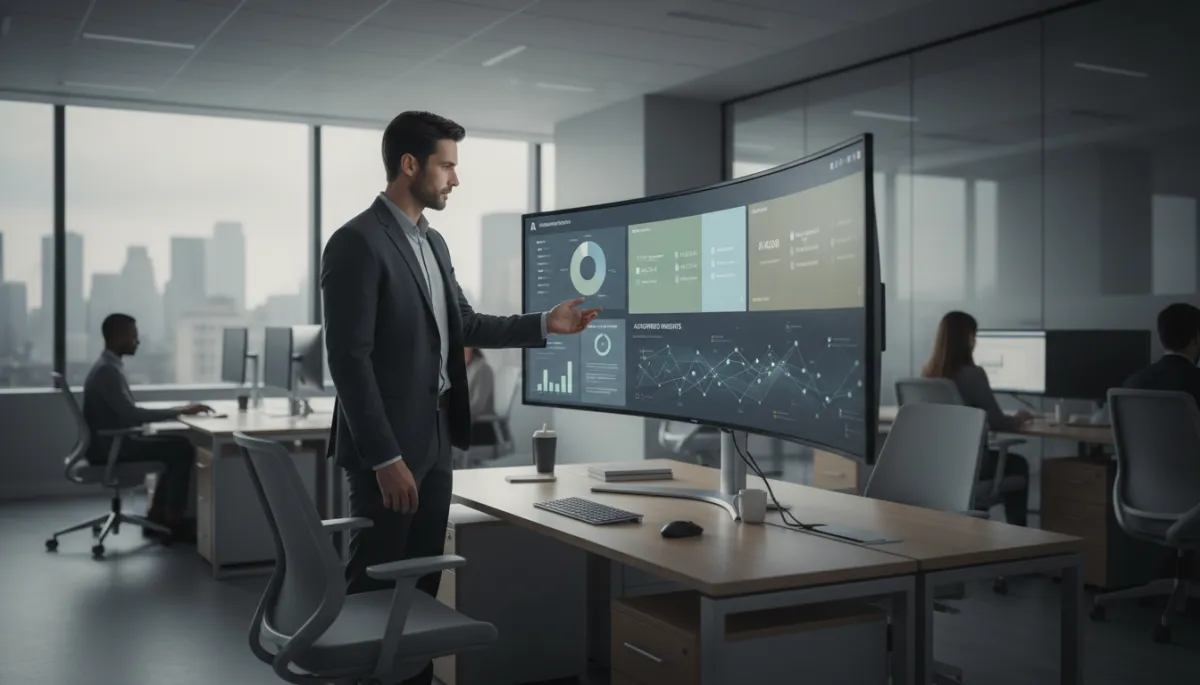 Manager using an AI dashboard to analyze segmented customer data and insights