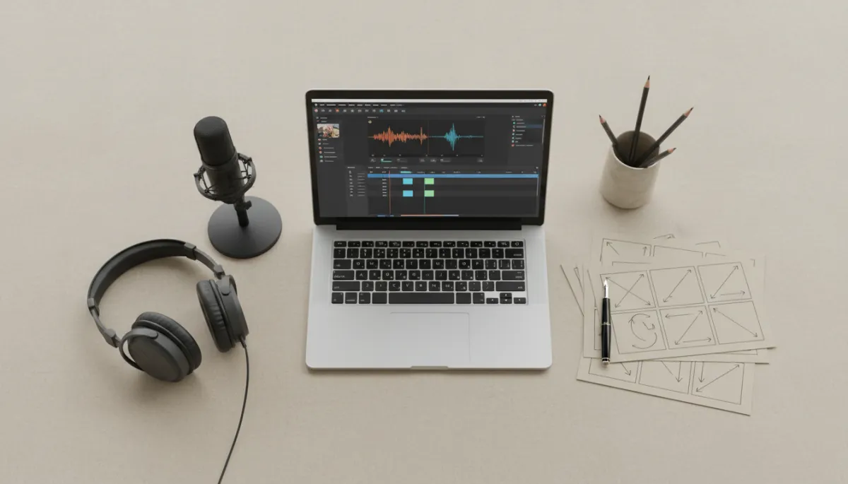 Workspace with AI tools for video, audio, and content production